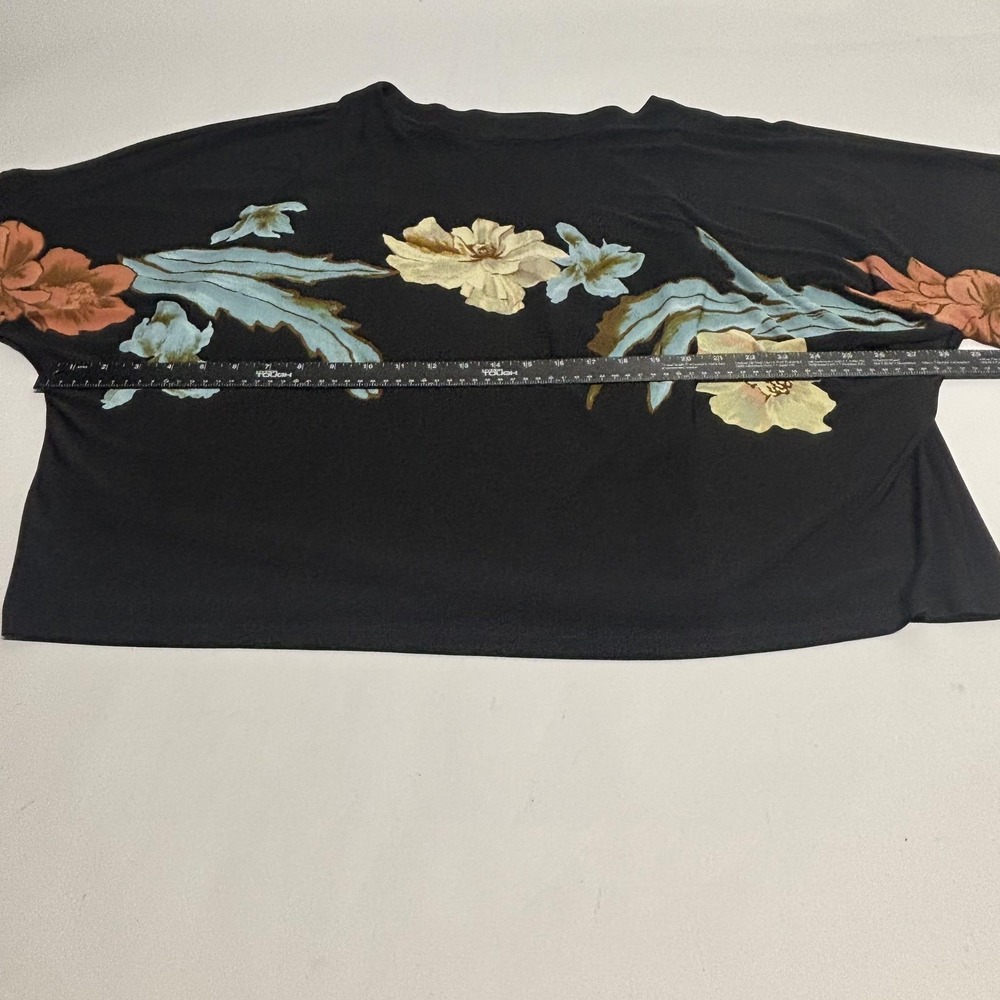 Frank Lyman Blouse Womens 14 Black Floral Kimono Sleeve Scoop Neck Tunic Top - Picture 10 of 13